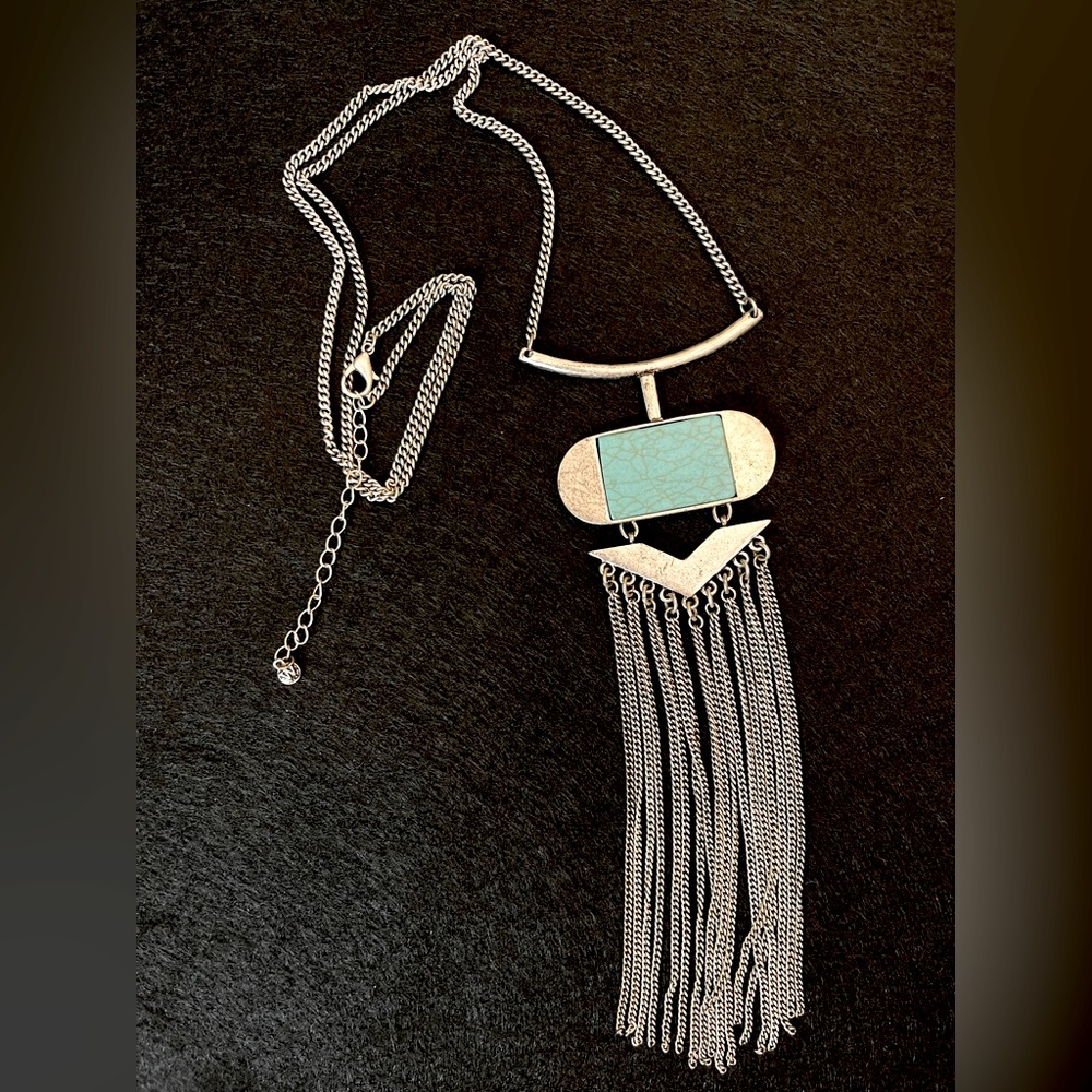 Faux Turquoise Tassel Necklace
